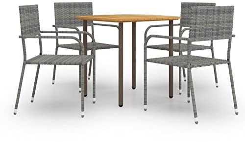 SFNIOKFG Garten-Esstisch und Stühle-Set aus Holz, ovale Massivmöbel für Terrasse und Wintergarten, 5-teiliges Garten-ESS-Set aus Poly Rattan in Anthrazit