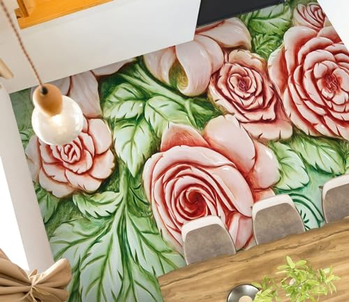 Benutzerdefinierte Selbstklebende Boden Wandtapete 3D Rosa Blume, 150 * 105cm Bodenfliesen Aufkleber Wohnzimmer Studie Pvc Wasserdicht Tragen 3D Bodenbelag Tapete