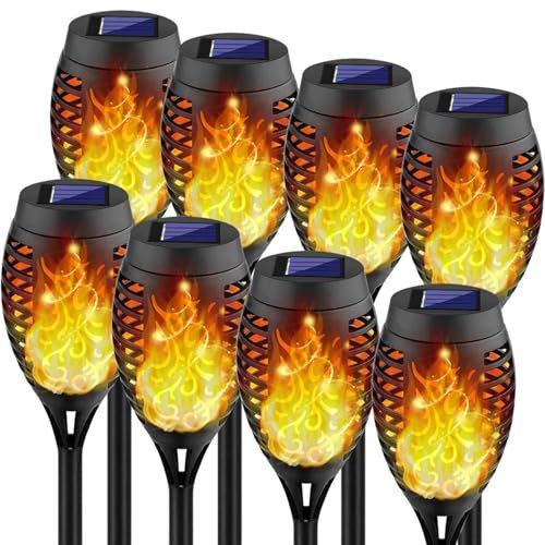 APIOTEIA Solar Lights Outdoor Garden, 8 Pack Flickering Dancing Flame Torch Lights & IP67 Waterproof LED Lights for Patio Pathway Yard Decoration