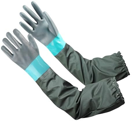 YONG-SHENG Extra Long Waterproof Pond Gloves, Full Arm Waterproof Gloves,Rubber Gloves, Sleeve Gloves for Cleaning, Gardening, Fishing,70cm (Thick, Green)
