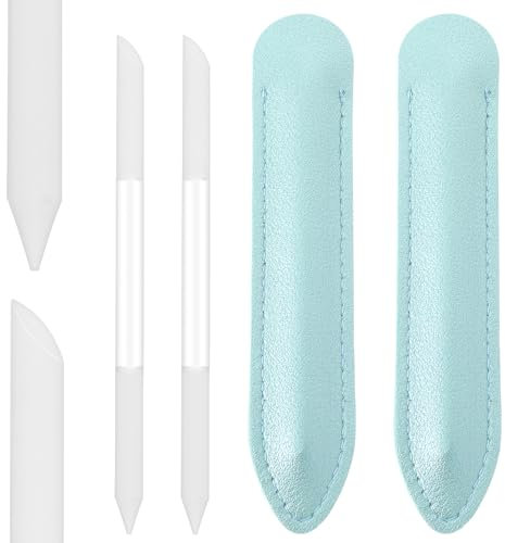 2 Stück Glasnagelfeile Cuticle Pusher Doppelseitige Glas Nagelfeile mit Lederetuis Glas-Nagelhaut-Maniküre-Stick für das Nagelschneiden zu Hause Maniküristen-Maniküreherstellung
