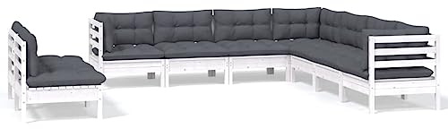 WEMYUFURN 9-TLG. Garten-Lounge-Set mit Kissen Weiß Massivholz Kiefer, Outdoor-Sitzgruppe, Terrassen-Lounge-Set, Garten-Couchgarnitur - Wetterbeständig, Komfortabel - für Terrasse, Garten und Balkon