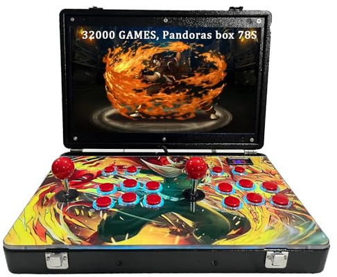 RegiisJoy 32000 in 1 Portable Arcade Game Console with 18 Inch HD Display, Pandoras Box 78S Box, Retro Metal Video Game Box for Search/Hide/Record/Load/Pause