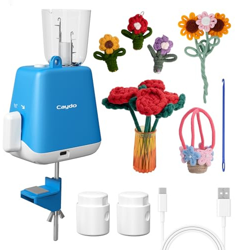 Caydo Moulin à Tricoter Automatique, Électrique Bricolage à Tricoter, Outil D'artisanat Tricotage, Broyeur pour Artisanat DIY Cordon, Cadeau Idéal pour les Amateurs de Crochet, Brevet (Bleu)
