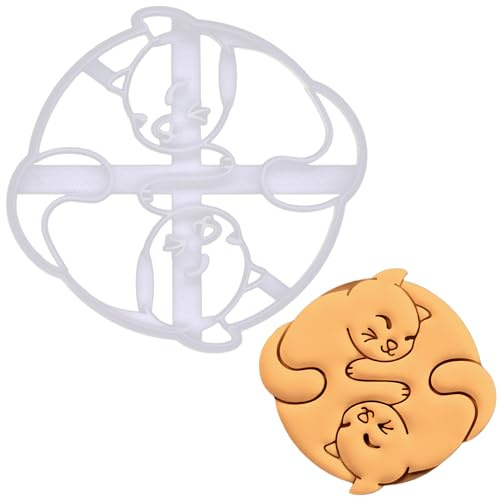 BAKERLOGY Cosmic Yin Yang Cats Cookie Cutter - Bake Cat Treats - Detailed Biscuit Cutter Design for Baking and Crafts, Ideal on Fondant, Dough, Clay