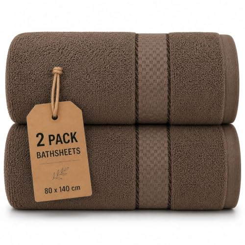 Casabella Förpackning med 2 stora jumbo badlakan 100 % egyptisk kammad bomull stora vackra handdukar (2 badlakan, tryffel)