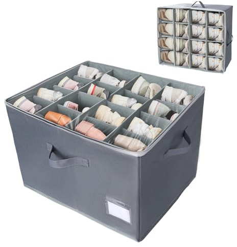 Youyijia Shoe Storage Box for Closet Foldable Shoe Storage Organiser Containers with Clear Lid and Reinforced Handles Fits 16-Pair Slippers Space-Saving Shoe Organiser Bin for Closet, Gery