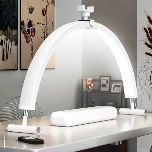 WLXFF Lampada Extension Ciglia Rimovibile Lampada Tavolo A LED A Mezzaluna Lampada Tavolo per Unghie da Tavolo con Porta Cellulare Lampada di Bellezza A Mezzaluna Luce Lunare A LED per Ciglia,Bianca