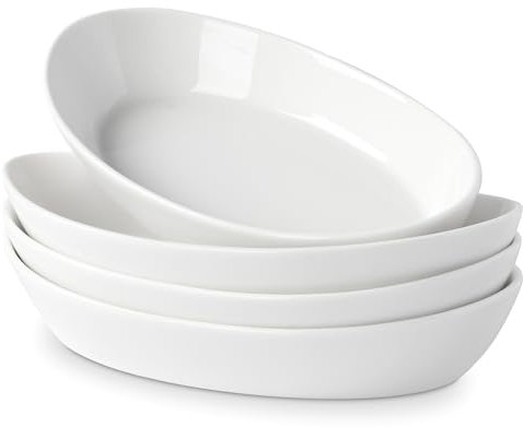 Set di 4 Piatti da Forno in Ceramica, 300ML, 19.5 x 11.3 x 3.7cm, Pirofile da Forno in Ceramica Ovali, Ciotole in Porcellana per Creme Brûlée, Pirofila in Porcellana per Lasagne Torta Casseruola Tapas