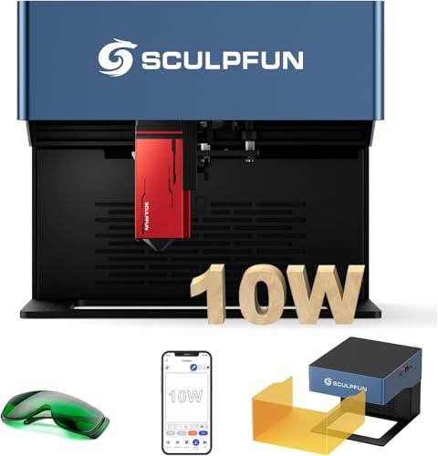 SCULPFUN iCube Pro Max 10W tragbar Laser Gravurmaschine laser Gravurgenauigkeit von 0,05 mm Offline-Gravur Lasergravierer Rauchfilter für Papier Holz Kunststoff