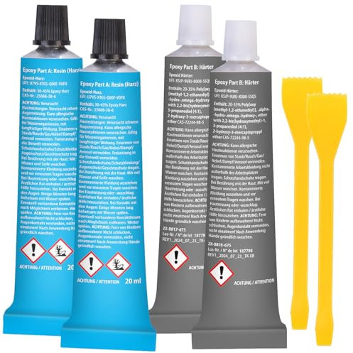 AGT Zweikomponenten-Kleber: 2-Komponenten Epoxid-Kleber, stahlverstärkt, 1x grau, & 1x transparent (2K für Kunststoff, 2 Komponenten Metall Holz, Schuhe)