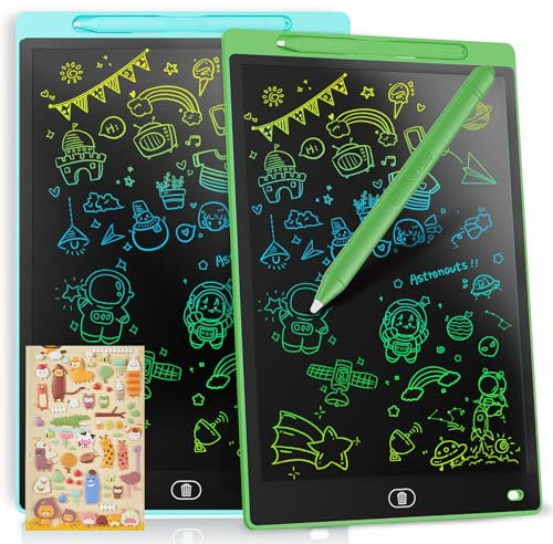 [2 STÜCKE] LCD Schreibtafel 12 Zoll, Genialba Buntes LCD Schreibtablett, LCD Writing Tablet, Elektronischer Tablette, Grafiktablett für Kinderspiele 2 3 4 5 6 7 Jahre Jungen Mädchen (Blau&Grün)