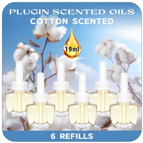 Scent-Hi Plug in Air Freshener Refills, Plug in Diffuser Refill Scent 6 Pack, Long lasting Fragrance, Compatible with Air Wick, Glade Plugin(Cotton)