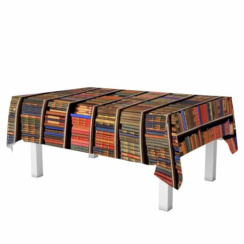 LoLo UoUo Books on Library Bookshelf Table Cloth 52x70 Vintage Fashion Wooden Lattice TableCloths Rectangle Table for Dining Kitchen Banquet Party Decorative Outdoor Picnic