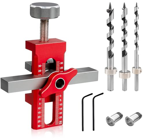 Cabinet Door Mounting Jig, Adjustable Hardware Positioner Tool | Aluminum Alloy Mount Installation Locator with 3 Drill Bits, Woodworking Drilling Holding Clip for Quick and Accurate Setup