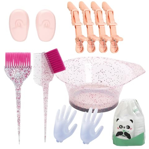 SIXHANS 10PCS Professional Hair Dye Kit -Salon Grade Coloring Tools with Pink Hair Dye Mixing Bowl, Dye Brushes&Comb, Gloves, Ear Protector & Clips for DIY Bleaching & Hair Coloring at Home