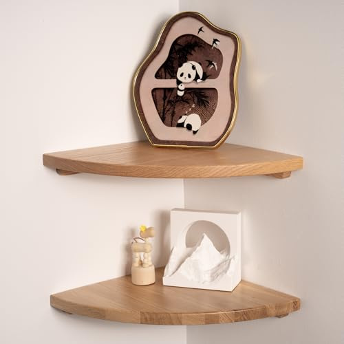 VERSAWOOD Schwebende Eckregale aus Eiche, 30,5 cm, massives Eichenholz, Wandmontage, mit Drahtloch, für Pflanzen, Fotos, Lautsprecher, Schlafzimmer, Küche, Wohnzimmer-Dekor, 2 Stück
