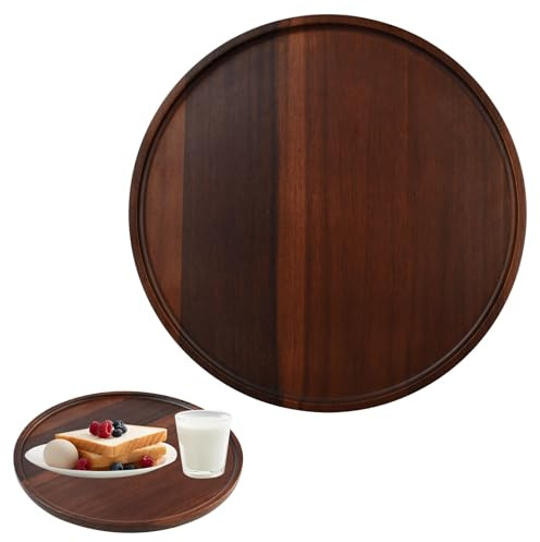 Kleemeiero Rund Serviertablett 30CM Holztablett Dekoteller servierplatte Holz Esstablett tablett rund Küchentablett Servierplatten für Getränke Kaffee Fernbedienungen Schlüsseln Schmuck Kosmetika