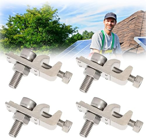 PARTSEE 4 Stück Erdungsklemme PV Modul, Solarpanel Erdungsclips Aluminium Boden Erdung Lug Standard, Solarmodul Montagehalterungen Klemmen, Befestigungen Erdungsösen für Solar Montage System