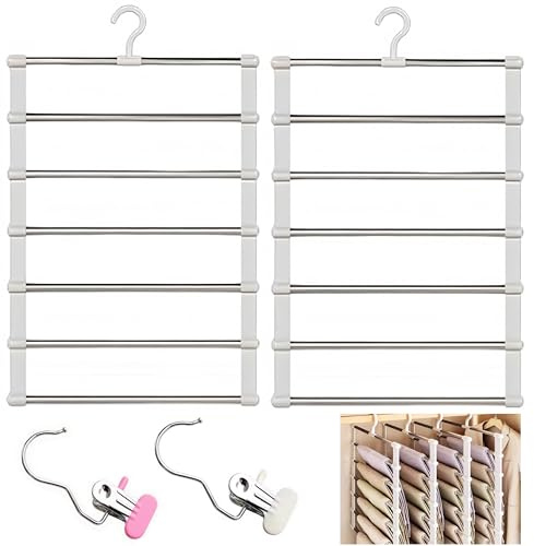 Grucce Portapantaloni Salvaspazio (2 Pezzi) - Organizzatore Armadio per Pantaloni, Jeans, Leggings, Sciarpe e Cinture - Ideale per Donne e Uomini - Design Forte e Compatto per Risparmiare Spazio