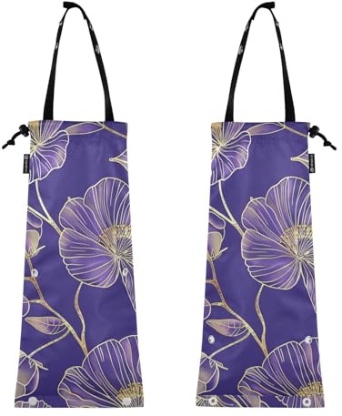 KLL Bolsas de basura colgantes para coche, paquete de 2 bolsas de basura para asiento trasero, color dorado, floral, morado