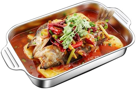 Cookware Set,Stainless Steel Rectangular Deep Roasting/Roaster Pan with Handles - 5 Sizes Lasagna Casserole Fish Baking Tray(Shallow,51 cm)