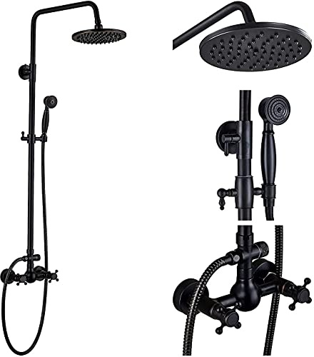 Robinet de douche de salle de bain à double poignée avec pommeau de douche à effet pluie de 20,3 cm, pulvérisateur à main, bronze huilé