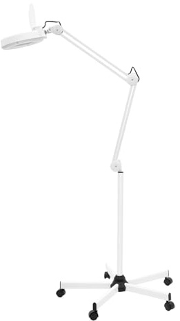 LKHDONG 5X LED Lupenleuchte mit Standfuß, 5 Dioptrien Lupenlampe mit Rollstativ, Lupe mit Licht Arbeitsleuchte Beauty Salon Kosmetiklampe, Weiß Lampe für Lesen Büro Arbeit