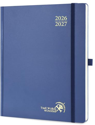 POPRUN Kalender 2026 2027 Wochenplaner Hardcover,ca.A4 (21,2 x 25,9cm) | 17-Monate-Terminplaner,(Aug,2026-Dez,2027),1 Woche 2 Seite,Buchkalender 2026 2027(Marineblau)