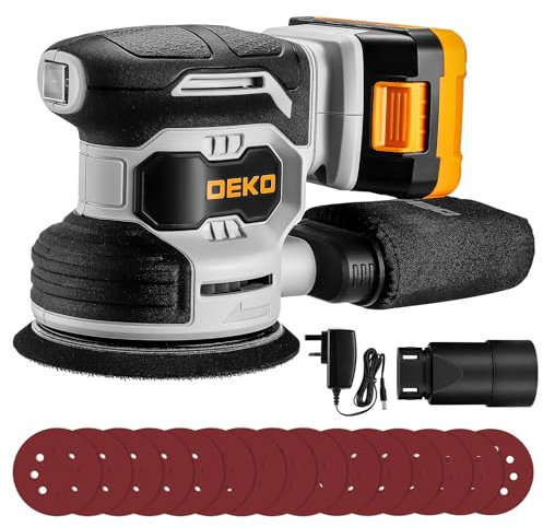 DEKOPRO 20V Cordless Sander,Cordless Random Orbital Sander,6000-13000RPM, 125mm Sander with 15Pcs Sandpapers & Dust Extraction for Sanding, Polishing Wood, DIY, Home Improvements