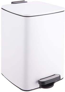 Relaxdays Mülleimer Küche, 12 Liter, Absenkautomatik, entnehmbarer Inneneimer, Mattes Metall, eckiger Treteimer, weiß