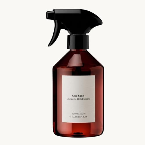 BOHORIA® Rumsspray Oud Satin 500 ml – premium rumsdoft med oud, ros, bärnsten och vanilj – luftrenande spray för vardagsrum, sovrum och badrum (oud satin)