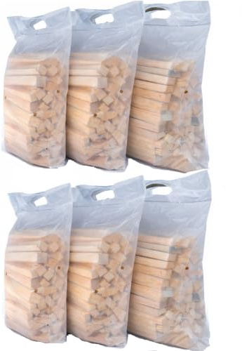 Anzündholz Kamin, Ofen & Grill, 15 kg (6x2,5 kg), Kiefer & Fichte, trocken | Kammergetrocknet, Beutel mit Griff & Belüftung, geringe Restfeuchte, für Kamin, Ofen, Grill & Feuerschale, geschmacksneutral