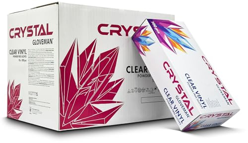 RE-GEN Full Case (1000pc) 10 Boxes - Gloveman Crystal Clear Vinyl Powder Latex Free Disposable Gloves | Food Approved, Multi-Purpose, General Cleaning | 100 Gloves/Per Box (Medium)