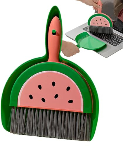 Small Broom Dustpan Set - Fruit Kids Cleaning, Brush Cartoon Whisk Brooms, Small Dustpans Combo Portable Hand, Broom and Dustpan Set for Home Kitchen, Table Easy to Use Durable Fun Design
