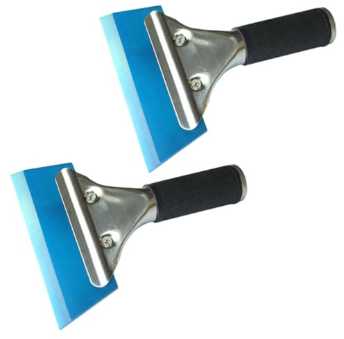 HEALEEP Raschietto per Rasoio in Acciaio Inox 2 Pezzi Manico Ergonomico in Gomma per Rimuovere Pellicole e Raschiare Neve su Vetri Auto, Adatto a Uso Professionale Colore Casuale