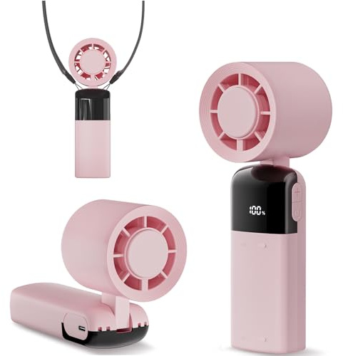 KIBTOY Handheld Fan Portable, Rechargeable, 1-100 Stepless Speed, 4000mAh Battery Operated, USB, Up to 15 Hours, Mini Personal Desk Fan for Home, Camping, Travel, Office (Pink)