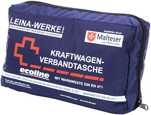 LEINA-WERKE 11057 KFZ-Verbandtasche Compact mit Warnweste Ecoline ohne Klett, Blau/Weiß/Rot