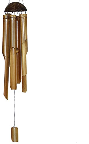 Simandra Windspiel „Feng Shui“ I Handgefertigtes Klangspiel aus Bambusstäben und Kokosnussschale I Gesamtlänge: ca. 65-75 cm I Ideal als Deko für Garten, Zuhause oder Balkon I Herkunft: Bali
