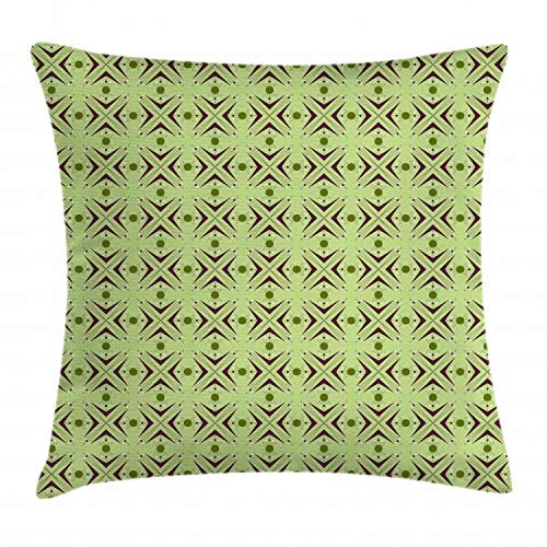 ABAKUHAUS Mid Century Throw Pillow Cushion Cover, Atomic Form Boomerang Details Dots and Crossed Lines, Decorative Square Accent Pillow Case, 18 X 18 Inches, Apple Green Indigo