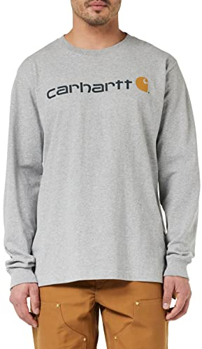 Carhartt herr T-tröja Långärmad arbetskläder signatur grafisk T-shirt - kärnlogotyp , Grå ljung, L