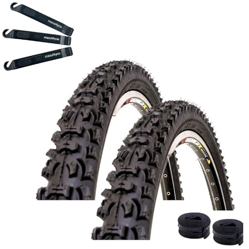 Angebot-Set / 2 x Kenda K-816 26 Fahrradreifen in Schwarz 54-559 (26 x 2.10) + 2 passende Schläuche AV inkl. maxxi4you Reifenheber