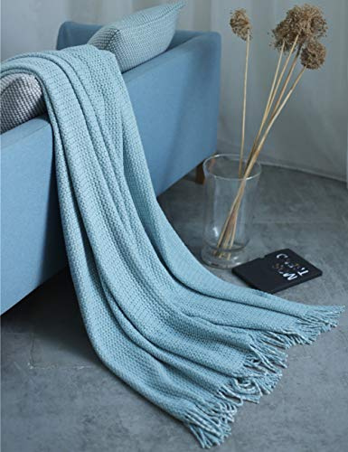 Hayisugal Baumwolldecke Tagesdecke Wohndecke Wendedecke Kuscheldeck Sofadecke Couchdecke Stricken Decken Überwurf für Sofa und Bett, Hellblau, 120 x 240 cm