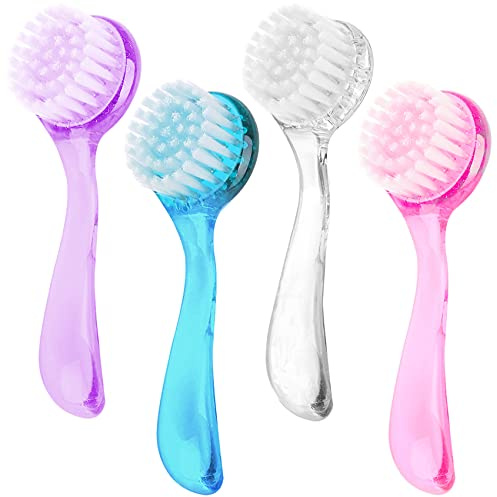 4 Colors Facial Cleansing Brush, Beomeen Face Scrubber Exfoliating Brush Face Wash Scrub Exfoliator for Skin Care, Makeup Removal (Blue, Pink, Purple, Clear)