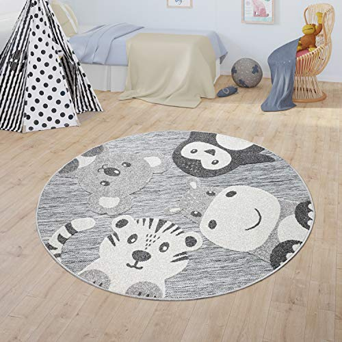 Paco Home Kinderteppich Kinderzimmer Outdoor Teppich Rund Spielteppich Modern 3D Effekt, Grösse:Ø 200 cm Rund, Farbe:Grau 3