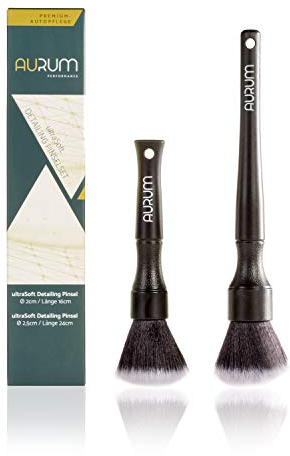Aurum-Performance® Detailing Pinsel Auto 2er Set ultraweich - KFZ Reinigungspinsel zur professionellen Autopflege Innen & Außen - Car Detail Brush, Innenraum Reinigung, PKW Waschpinsel Ultrasoft