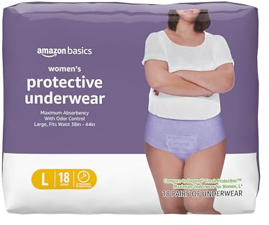 Amazon Basics Postpartum Incontinence Underwear for Women, Maximum Absorbency with Bladder Leak Protection, Fresh Protection, Disposable, Large, Lavender, 18 Count