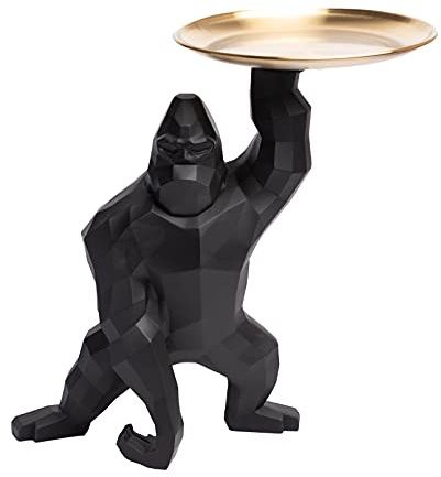 Vinbcorw Skulptur Statue mit Edelstahl Tablett, Statue, Tischdekoration, Mode, Heimtextilien, Multifunktion, Schreibtisch Lagerung Mode, Heimdekoration, Multifunktion, Büroaufbewahrung,Schwarz