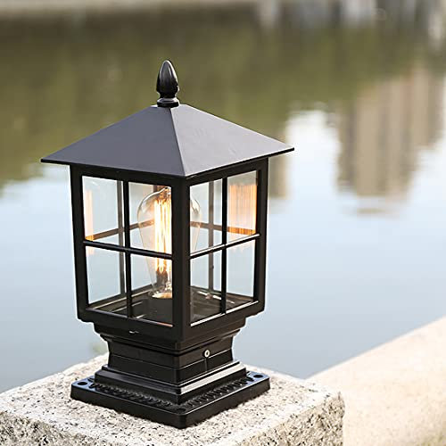YMNLZ LED Lampe Pilier Portail Exterieur, E27 Moderne Lampadaire De Jardin Étanche Lampe Pilier Exterieur pour Chemin Terrasse Jardin Cour Paysage, Aluminium Lampe Sur Pied Extérieur, Noir
