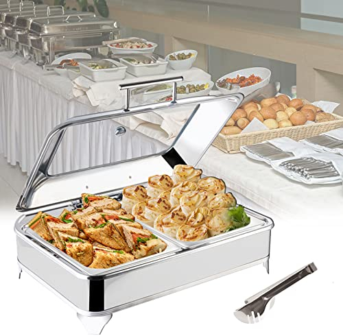 9L Scaldavivande Professionale, Riscaldatore Elettrico per Cibi Chafing Dish Buffet con Copertura in Vetro, Temperatura Regolabile+Rimovibile, Facile da Pulire, 400W, Risparmio Energetico
